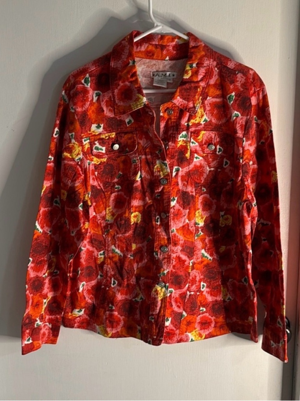 Women's Red Floral Button-Down Shirt Jacket